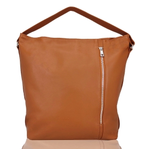 Duża torebka damska skórzana typu shopper - brązowa