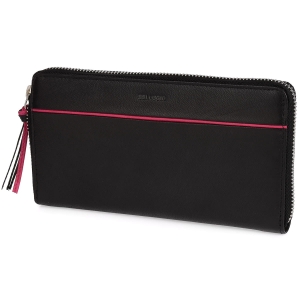 Długi portfel damski skórzany z różową wstawką i suwakiem