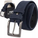 Pasek męski skórzany zamszowy szeroki 4cm klasyk granat premium Beltimore