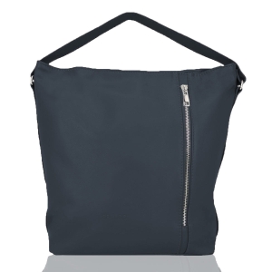 Duża torebka damska skórzana typu shopper - granatowa