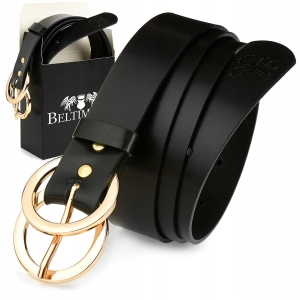 Beltimore skórzany pasek damski złote koła modny 90