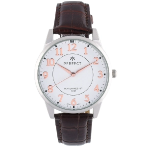 Zegarek męski kwarcowy brązowo-srebrny klasyczny skórzany pasek C426