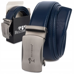 Pasek męski skórzany do spodni casual garnituru automat granatowy Beltimore