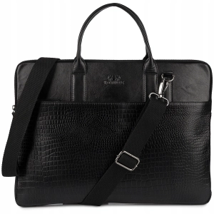 Torba skórzana aktówka teczka croco na laptopa 15"6 czarna A4 Beltimore
